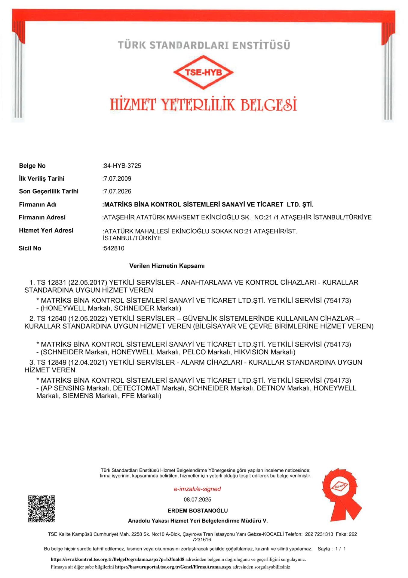Hizmet Yeterlilik Belgesi